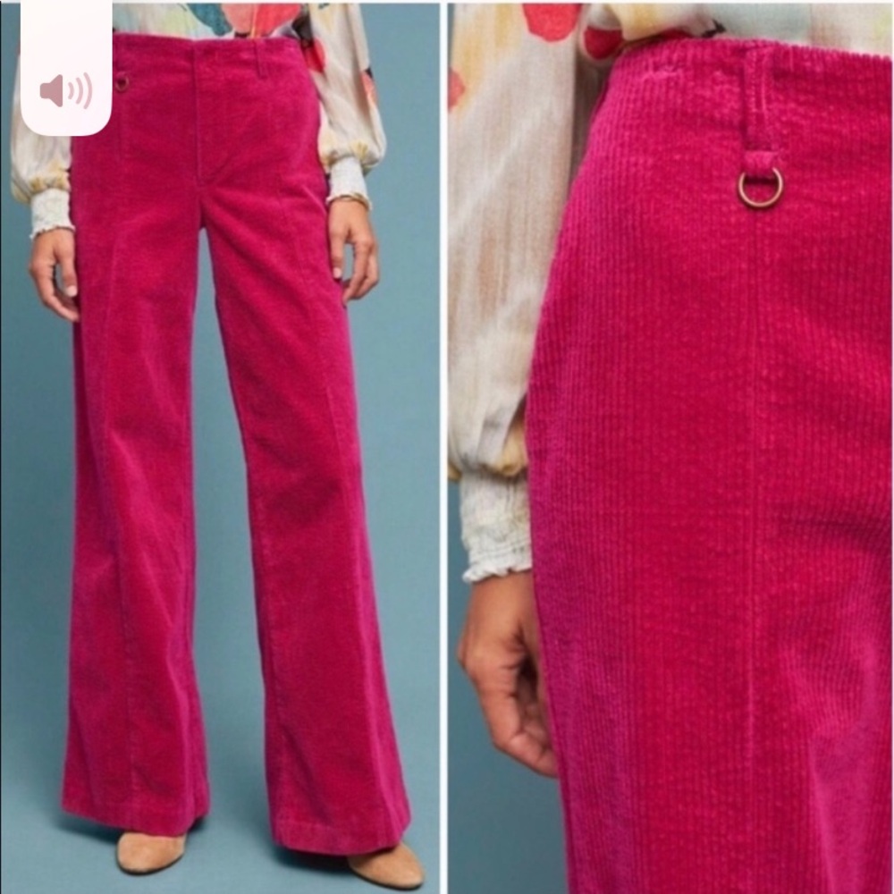 Anthropologie Hot Pink Corduroy Wide-Leg Pants